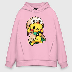 Толстовка оверсайз мужская Пикачу - совенок, цвет: светло-розовый