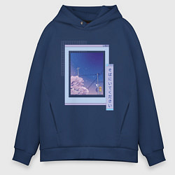 Толстовка оверсайз мужская Vaporwave Аниме Пейзаж, цвет: тёмно-синий