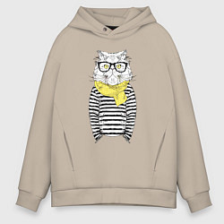 Толстовка оверсайз мужская Hipster Cat, цвет: миндальный