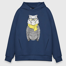 Толстовка оверсайз мужская Hipster Cat, цвет: тёмно-синий