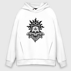 Толстовка оверсайз мужская Череп викинга с рунами, цвет: белый