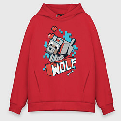 Толстовка оверсайз мужская Майнкрафт Волк, Minecraft Wolf, цвет: красный