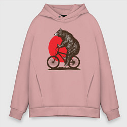 Толстовка оверсайз мужская Медведь на велосиеде, цвет: пыльно-розовый
