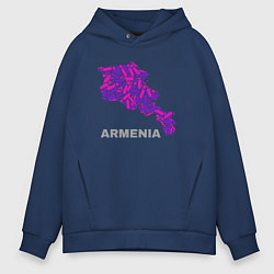 Толстовка оверсайз мужская Карта - Армения, цвет: тёмно-синий