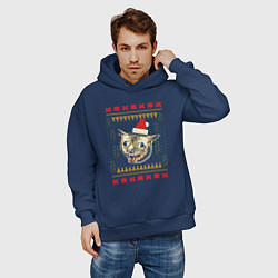 Толстовка оверсайз мужская Рождественский свитер кашляющий кот, цвет: тёмно-синий — фото 2