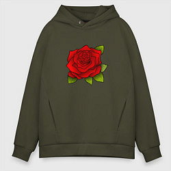 Толстовка оверсайз мужская Красная роза Рисунок, цвет: хаки