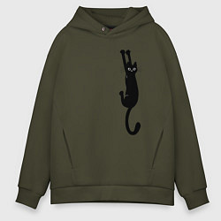 Толстовка оверсайз мужская Черная кошка висит, цвет: хаки
