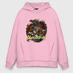 Толстовка оверсайз мужская TES SKYRIM DOVAHKIN FUS RO DAH, цвет: светло-розовый