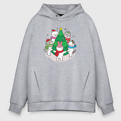 Толстовка оверсайз мужская Зверята отмечают Новый год, цвет: меланж