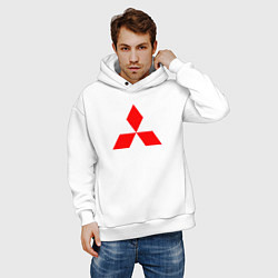 Толстовка оверсайз мужская MITSUBISHI МИЦУБИСИ МИТСУБИСИ МИЦУБИШИ LOGO STYLE, цвет: белый — фото 2