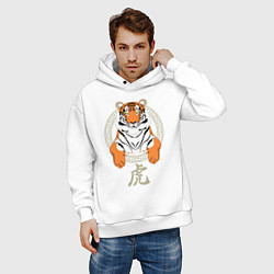 Толстовка оверсайз мужская Тигр в раме, цвет: белый — фото 2