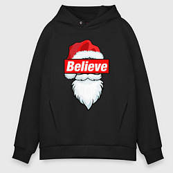 Толстовка оверсайз мужская I Believe In Santa Я Верю В Санту, цвет: черный