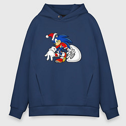 Толстовка оверсайз мужская Santa Claus Sonic the Hedgehog, цвет: тёмно-синий