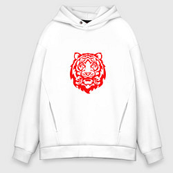 Толстовка оверсайз мужская Символ года тигренок красный, цвет: белый