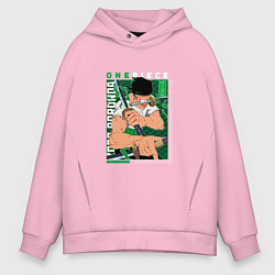 Толстовка оверсайз мужская Ван-Пис One Piece, Зоро Ророноа Zoro Roronoa с над, цвет: светло-розовый