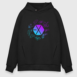 Толстовка оверсайз мужская EXO BAND NEON LOGO АВТОГРАФЫ, цвет: черный