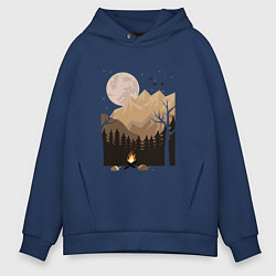 Толстовка оверсайз мужская Туристический поход в лесу, цвет: тёмно-синий