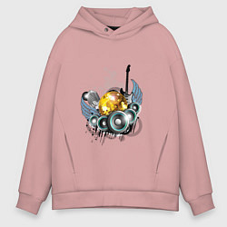 Толстовка оверсайз мужская Музыкальные инструменты - комбинация, цвет: пыльно-розовый