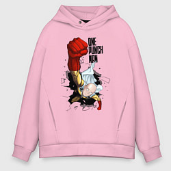 Толстовка оверсайз мужская Saitama One Punch, цвет: светло-розовый