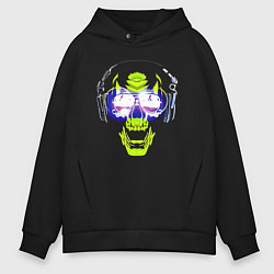 Толстовка оверсайз мужская Neon skull - music lover, цвет: черный