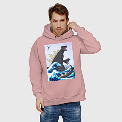 Толстовка оверсайз мужская Godzilla in The Waves Eastern, цвет: пыльно-розовый — фото 2