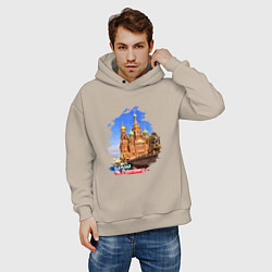 Толстовка оверсайз мужская Путешествие Санкт-Петербург Россия, цвет: миндальный — фото 2