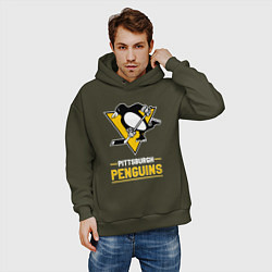 Толстовка оверсайз мужская Питтсбург Пингвинз , Pittsburgh Penguins, цвет: хаки — фото 2