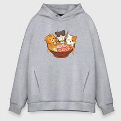 Толстовка оверсайз мужская Kawaii Cat Ramen, цвет: меланж