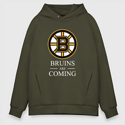 Толстовка оверсайз мужская Boston are coming, Бостон Брюинз, Boston Bruins, цвет: хаки