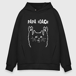 Толстовка оверсайз мужская Papa Roach Рок кот, цвет: черный