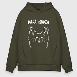 Толстовка оверсайз мужская Papa Roach Рок кот, цвет: хаки
