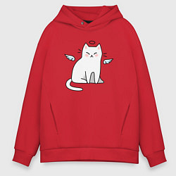 Толстовка оверсайз мужская КОТИК АНГЕЛ CAT ANGEL, цвет: красный