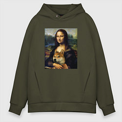 Толстовка оверсайз мужская Shiba Inu Mona Lisa, цвет: хаки