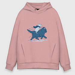 Толстовка оверсайз мужская Путешествие на коте, цвет: пыльно-розовый