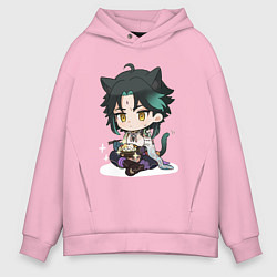Толстовка оверсайз мужская Особое блюдо для котика Сяо, цвет: светло-розовый