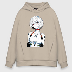Толстовка оверсайз мужская Рей Аянами Rei Ayanami Ева Евангелион, цвет: миндальный