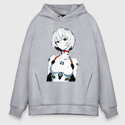 Толстовка оверсайз мужская Рей Аянами Rei Ayanami Ева Евангелион, цвет: меланж