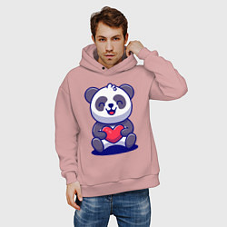Толстовка оверсайз мужская Панда с сердцем!, цвет: пыльно-розовый — фото 2