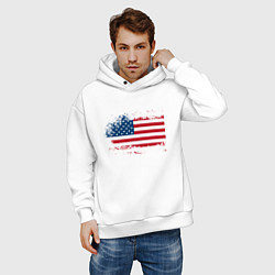 Толстовка оверсайз мужская Американский флаг Stars, цвет: белый — фото 2