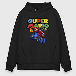 Толстовка оверсайз мужская Марио и Луиджи гонщики Super Mario, цвет: черный