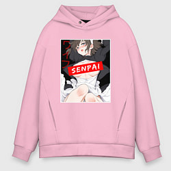 Толстовка оверсайз мужская Девушка и надпись Senpai Ahegao, цвет: светло-розовый