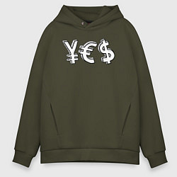 Толстовка оверсайз мужская YES юань, евро, доллар, цвет: хаки