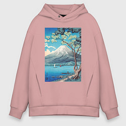 Толстовка оверсайз мужская Mount Fuji from Lake Yamanaka Гора Фудзи, цвет: пыльно-розовый