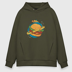 Толстовка оверсайз мужская Бургер Планета Planet Burger, цвет: хаки