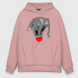 Толстовка оверсайз мужская Слон зебра на воздушном шаре, цвет: пыльно-розовый