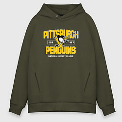 Толстовка оверсайз мужская Pittsburgh Penguins Питтсбург Пингвинз, цвет: хаки