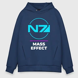 Толстовка оверсайз мужская Символ Mass Effect в неоновых цветах, цвет: тёмно-синий