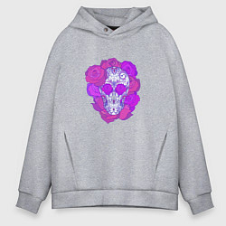 Толстовка оверсайз мужская Сахарный череп в розах, цвет: меланж