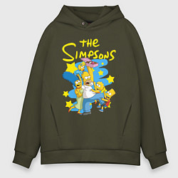 Толстовка оверсайз мужская The SimpsonsСемейка Симпсонов, цвет: хаки