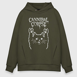 Толстовка оверсайз мужская Cannibal Corpse Рок кот, цвет: хаки